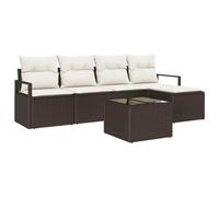 Yisssmeng Set da giardino da 6 pezzi, divano in polyrattan con vano | Set di mobili da giardino modulare a 5 posti, in polyrattan resistente alle intemperie, con scomparti nascosti per terrazza e