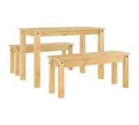 Yisssmeng Set da pranzo Panama 3 pezzi tavolo da pranzo con 2 panche in | Set rustico in legno massello per cucina e sala da pranzo: superficie di facile manutenzione con spazio per tutta la famiglia