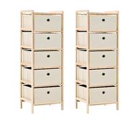 Yisssmeng Set di 2 cabinet, 32 x 26 x 93 cm, telaio Cedar W/5 Fabric Baskets Each, Lightweight Sideboard for Living Room Hallway Closet Organizer, Beige
