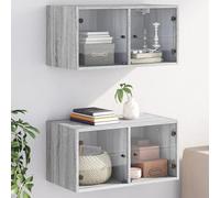 Yisssmeng Set di 2 cabinet Floating Storage with Glass Doors 68,5 x 37 x 35 cm Modern Grey Sonoma Wall Mounted Wardrobe Organizer for Living Room Office Bedroom Kitchen
