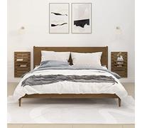 Yisssmeng Set di 2 comodini da parete in legno massiccio, 40 x 17,5 x 63 cm, marrone miele, mensola da parete in pino flessibile, utilizzabile come piccolo scaffale sospeso per camera da letto