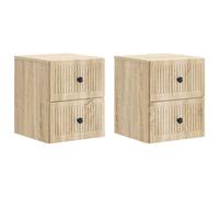 Yisssmeng Set di 2 comodini sospesi da parete, in legno di rovere Sonoma, con 4 cassetti, per camera da letto e soggiorno, 33 x 34,5 x 40 cm