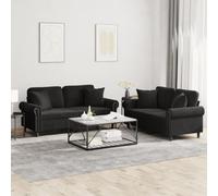 Yisssmeng Set di 2 divani in velluto nero, 152 x 77 cm, moderno set a due posti, con cuscino, struttura in metallo resistente per soggiorno, salotto, ufficio e piccoli spazi