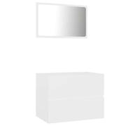 Yisssmeng Set di 2 mobili da bagno con mobiletto sottolavabo e specchio da parete, armadietto da bagno con cassetto per l'ordine, in legno, bianco, larghezza 60 cm
