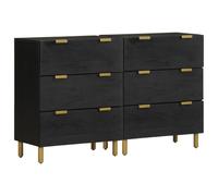 Yisssmeng Set di 2, nero 60 x 33 x 75 cm Engineered Wood & Mango Solid Wood Storage Cabinet with Brass Legs, Modern Living Room Cupboard for Corridor Bedroom Kitchen Office