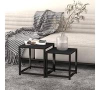 Yisssmeng Set di 2 tavolini neri in MDF e acciaio, 37 x 37 x 40 cm e 33 x 33 x 35 cm, design industriale moderno per soggiorno, camera da letto, corridoio