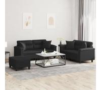 Yisssmeng Set di 3 divani in ecopelle, colore nero, 70 x 55 x 41 cm, 2 divani a 2 posti, con pouf moderno, per soggiorno, comodo e robusto, per Living Room Bedroom Balcone
