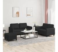 Yisssmeng Set di 3 divani in ecopelle nera con 2 posti da 140 cm e sgabello, design moderno, robusto, per soggiorno, ufficio, studio