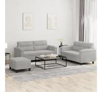 Yisssmeng Set di 3 divani in microfibra, grigio chiaro, 150 + 170 cm, imbottitura a due posti, con pouf, comodo divano da lettura, durevole, per soggiorno, camera da letto, ufficio