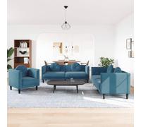 Yisssmeng Set di 3 divani in velluto blu 71/173/193 cm moderno soggiorno divano con cuscino rotondo a due posti e tre posti Divano Plus poltrona da lettura per Living Room