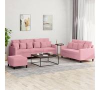 Yisssmeng Set di 3 divani in velluto rosa, con 2 posti, 138 cm, 3 posti, 198 cm, e pouf dal design moderno, con robusto telaio in compensato in metallo, per soggiorno, camera da letto, ufficio