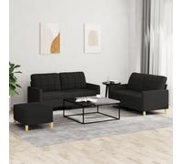 Yisssmeng Set di 3 divani neri con sgabello, 138 x 77 x 80 cm, tessuto poliestere, elementi in metallo, design moderno, robusto e confortevole, soggiorno, camera da letto, corridoio