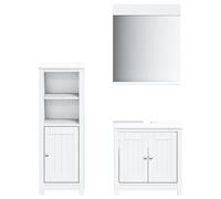 Yisssmeng Set di 3 mobili da bagno Berg, mobiletto sottolavabo, armadietto e specchio, in legno di pino massiccio, mobili da bagno di colore bianco, per tenere in ordine il bagno