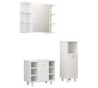 Yisssmeng Set di 3 mobili da bagno in bianco, composto da mobiletto sottolavabo, armadietto centrale e armadietto a specchio, mobili da bagno in legno per uno spazio organizzato nel bagno