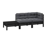 Yisssmeng Set di 3 mobili da giardino modulari in legno di pino massiccio, mobili da terrazza per giardino e balcone, con cuscini in antracite, nero, 63,5 x 63,5 x 62,5 cm