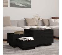 Yisssmeng Set di 3 scatole portaoggetti nere in pino massiccio 57/45/35 cm con coperchio e maniglia per soggiorno, corridoio, camera da letto, ufficio, cantina, balcone, armadio da giardino