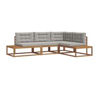 Yisssmeng Set di 4 divani da esterno in legno di acacia massiccio, modulare per giardino e terrazza, con cuscini grigio chiaro e design a lamelle
