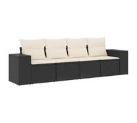 Yisssmeng Set di 4 divani da giardino in polyrattan con cuscini neri modulari per terrazza, giardino e balcone, mobili da giardino con 2 poltrone centrali e 2 moduli di poltrone