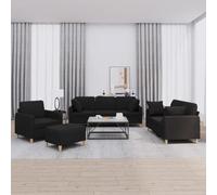 Yisssmeng Set di 4 divani neri con poggiapiedi da 198 cm, divano a 3 posti, in tessuto robusto e struttura in metallo, comode poltrone da lettura e due posti per soggiorno, ufficio e corridoio