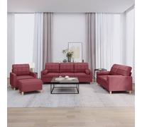 Yisssmeng Set di 4 divani rosso vinaccia: 3 + 2 posti, poltrona, sgabello, textilene/legno, schiuma, soluzione angolare