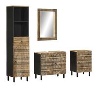Yisssmeng Set di 4 mobili da bagno in legno di mango massiccio, mobiletto sottolavabo, 2 armadietti da bagno e specchio da parete, set robusto per il tuo bagno con molto spazio