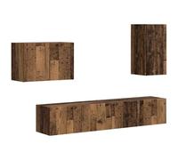 Yisssmeng Set di 4 tavole basse per TV, in legno vecchio, 78,5 x 31 x 29,5 cm, design moderno con 7 alette e 7 ripiani, salvaspazio, per piccoli soggiorno, camera da letto, corridoio