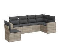 Yisssmeng Set di 6 divani da giardino in polyrattan, set modulare per terrazza e giardino, con contenitore e cuscino, grigio chiaro, resistente alle intemperie