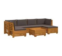Yisssmeng Set di 7 divani da giardino in legno di acacia massiccio, set modulare con cuscini, per giardino, terrazza e balcone, in legno marrone, con tavolo e poggiapiedi