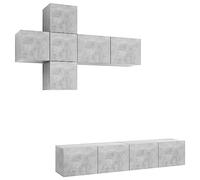 Yisssmeng Set di 7 mobili per TV, grigio cemento, pannello basso da parete in legno da 30,5 cm e 80 cm di larghezza, design moderno, robusti pensili per il soggiorno