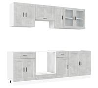 Yisssmeng Set di 8 mobili da cucina Porto in legno grigio cemento 3043826 moderno armadio multiuso 80 x 46 x 81,5 cm con ante in vetro robusto e salvaspazio, per cucina, sala da pranzo, corridoio