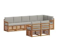 Yisssmeng Set di 8 mobili da giardino in legno di acacia massiccio, set modulare con cuscini per giardino, terrazza ed esterni, set divano angolare naturale e grigio chiaro, 306 x 129 cm