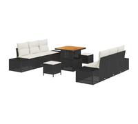 Yisssmeng Set di 9 divani da giardino in polyrattan nero con cuscino | Elegante angolo lounge per terrazza e veranda con pratico spazio e intreccio resistente alle intemperie.
