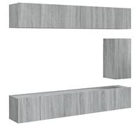 Yisssmeng Set di credenza per TV, 7 pezzi, colore grigio, materiale in legno Sonoma, 60 x 30 x 30 cm, montaggio a parete, design moderno, robusto per Living Room Home Office Entertainment Corner