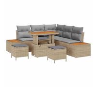 Yisssmeng Set di divani da giardino da 8 pezzi, in polyrattan a 7 posti | Il tavolo regolabile in altezza trasforma questo set lounge in modo flessibile per terrazza e giardino dal tavolino al tavolo