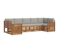 Yisssmeng Set di divani da giardino in legno di acacia, 7 pezzi, modulare per esterni, con cuscini grigio chiaro, divano angolare per giardino, terrazza e balcone, 304 x 129 cm