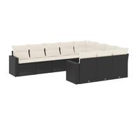 Yisssmeng Set di divani da giardino in polyrattan, set lounge modulare con vano portaoggetti sotto la seduta, set di sedute per terrazza e giardino, cuscini inclusi, nero e bianco crema