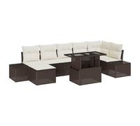 Yisssmeng Set di divani da giardino in rattan, 8 pezzi, con tavolo, marrone | Il tavolo regolabile in altezza trasforma il set di sedute in terrazza o in giardino in modo flessibile dal tavolino al