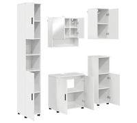 Yisssmeng Set di mobili da bagno, 5 pezzi, bianco lucido, in legno e metallo, 61 x 35 x 64 cm, design moderno con mobiletto per lavabo, armadietto a specchio e spazio per bagni piccoli e grandi