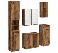 Yisssmeng Set di mobili da bagno, 5 pezzi, set completo di mobili da bagno, effetto legno anticato, mobiletto sottolavabo, armadietto a specchio e armadietto da parete, moderno contenitore in legno