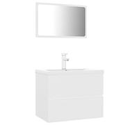 Yisssmeng Set di mobili da bagno con mobiletto sottolavabo, lavabo in ceramica e specchio, set lavabo da 60 cm, con rubinetto e scarico push-open, bianco, in legno