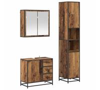Yisssmeng Set di mobili da bagno da 3 pezzi, con mobiletto sottolavabo, armadietto a specchio e armadietto alto, design moderno, effetto legno anticato, contenitore per il bagno