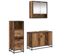 Yisssmeng Set di mobili da bagno da 3 pezzi, con mobiletto sottolavabo, armadietto a specchio e armadietto da bagno, materiale in legno effetto legno anticato, contenitore con cassetti, montaggio a