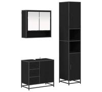 Yisssmeng Set di mobili da bagno da 3 pezzi, effetto rovere nero, moderno set di mobili da bagno con armadietto a specchio, mobiletto sottolavabo e armadietto alto, design minimalista in legno