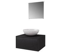 Yisssmeng Set di mobili da bagno da 3 pezzi, lavabo con mobiletto e specchio, set di mobili per WC degli ospiti, lavabo da parete in legno, lavabo da appoggio in ceramica, 280 mm, nero