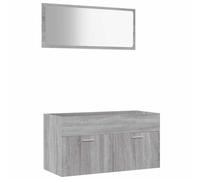 Yisssmeng Set di mobili da bagno, mobiletto da bagno con specchio, 2 pezzi, mobile da bagno, pensile da parete, grigio sonoma, in legno, 90 x 38,5 cm