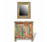 Yisssmeng Set di mobili da bagno: mobiletto sottolavabo 60x30x60 cm e specchio da parete, stile vintage, realizzato a mano in legno massello riciclato, multicolore (senza lavandino)