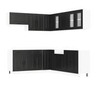 Yisssmeng Set di mobili da cucina Kalmar, 11 pezzi, in legno, mobili da cucina moderni in nero, con lavello e pensili per un'organizzazione ottimale della cucina