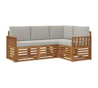 Yisssmeng Set di mobili da giardino, 4 pezzi, in legno massiccio di acacia, lounge da giardino con divano angolare e sedute centrali, con cuscini per terrazza e balcone, colore naturale e grigio