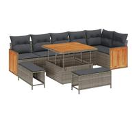 Yisssmeng Set di mobili da giardino con cuscini da tavolo, 9 pezzi, in polyrattan, grigio