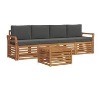 Yisssmeng Set di mobili da giardino da 5 pezzi, in legno di acacia, con tavolo, 4 moduli di seduta, cuscini e cuscini per lo schienale, moderno set lounge per terrazza e balcone, colore antracite